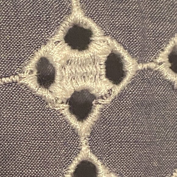 Ann Taylor LOFT The Softened Shirt (M) Popover Top Eyelet Lace Chambray Preppy - Picture 7 of 9